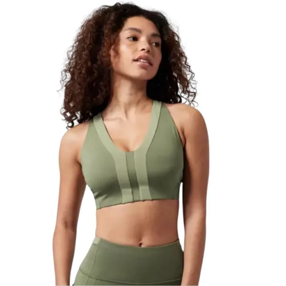 Athleta Allyson Felix Legend V-Neck Bra Eucalyptus Olive Heather XXS NWOT NWD